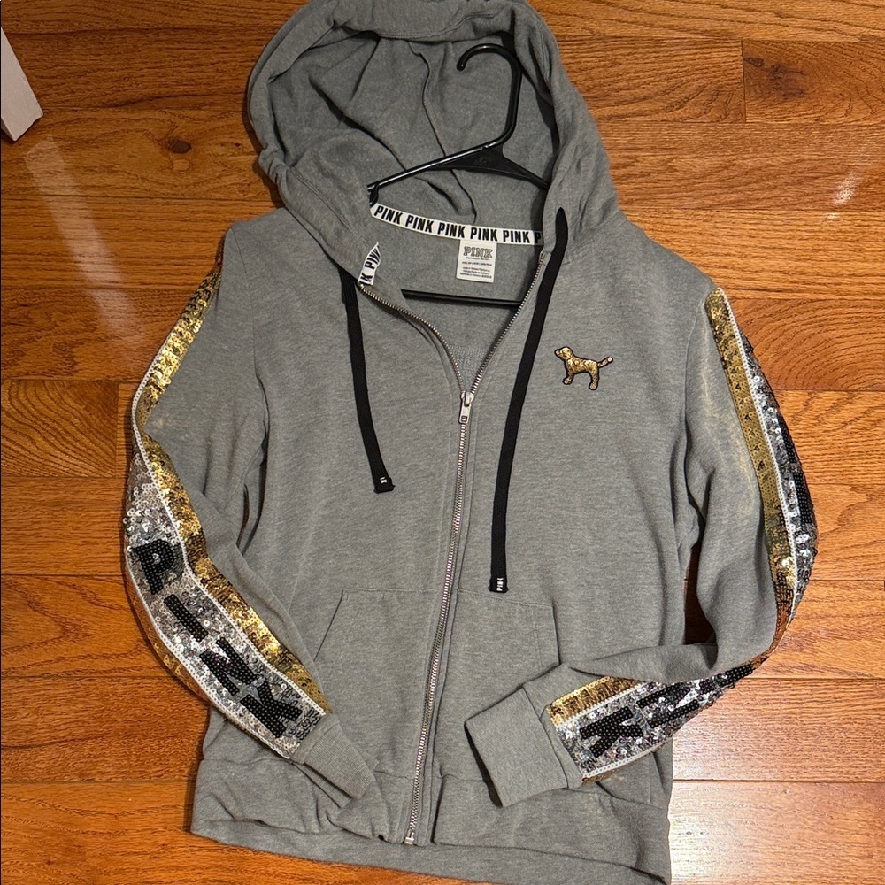 PINK Victoria's Secret Gray Hoodie with Gold Sequin Detail